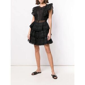 ZIMMERMANN Ruffled Trimming Black Dress US2(Zimmermann 0)